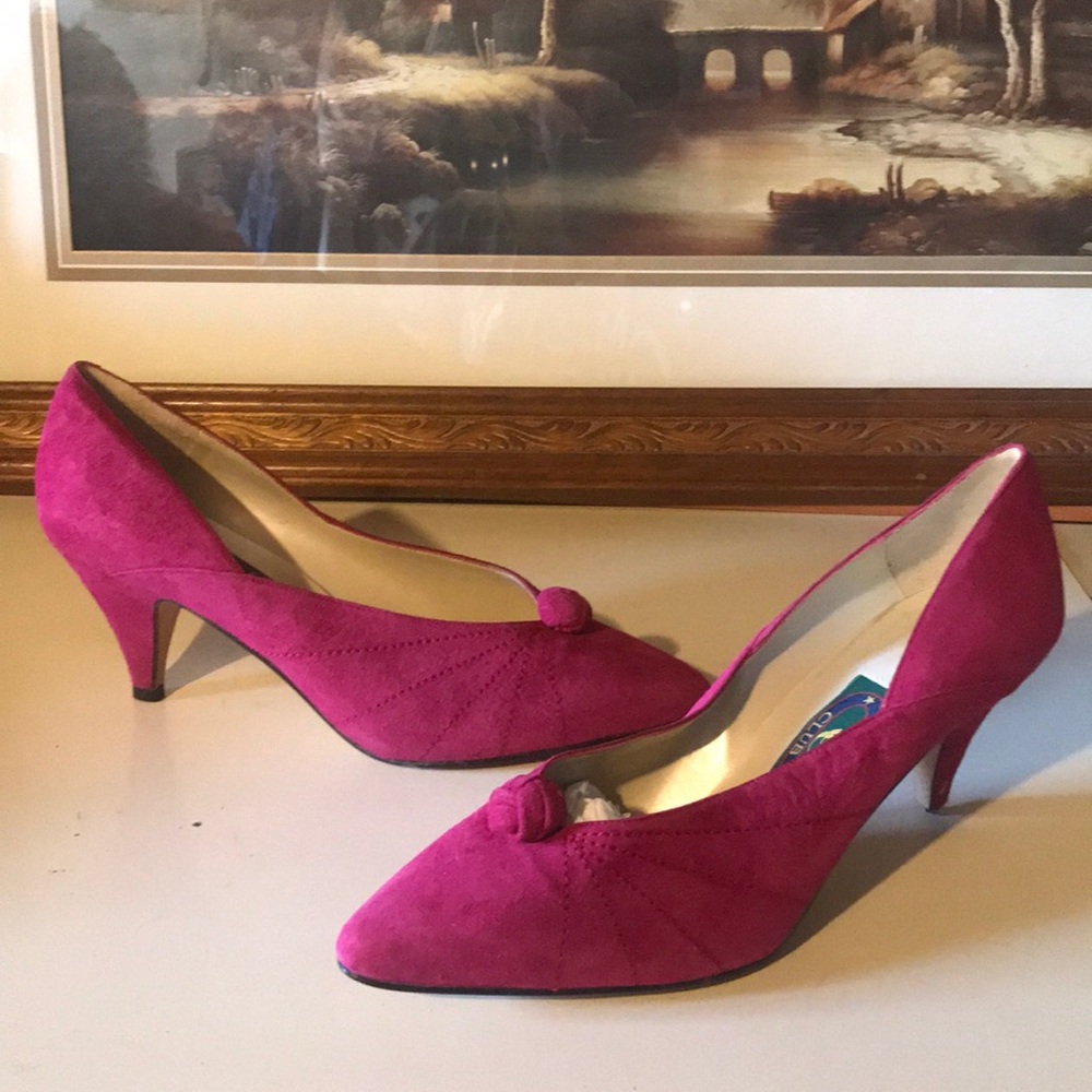Pink suede low heels